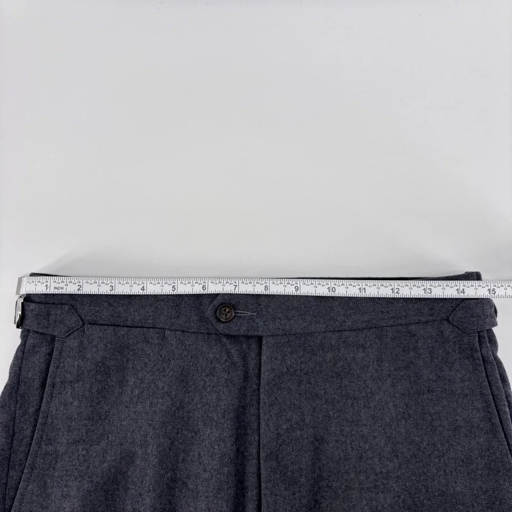 Proper Cloth Wool Flannel Trousers Mens 30x27 Grey Side Adjusters Dress Pants